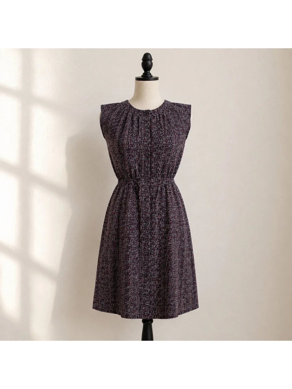 Ark Reworks Geometric Print Midi Dress Size S Elastic Waist Boho Vintage Style